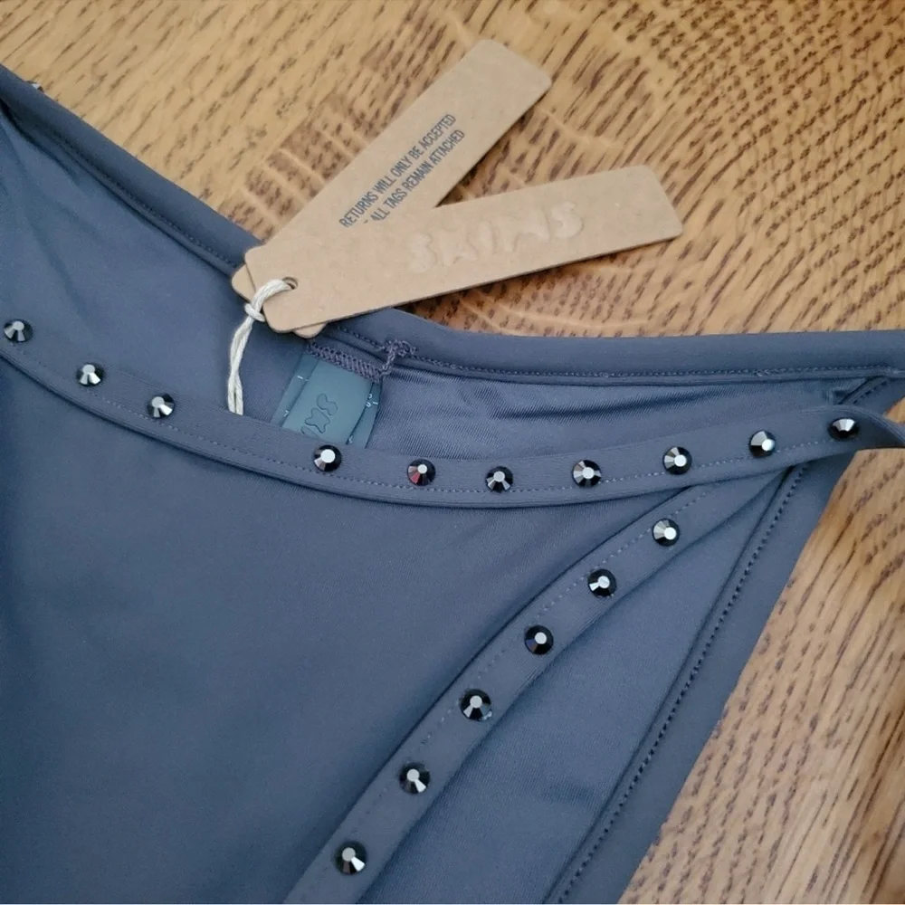 Skims (B10) Swim Rhinestone Tie Bikini Bottoms - gunmetal grey XL NWT